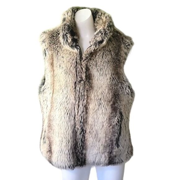 Blassport Reversible Womens Faux Fur Vest Zip Closure Tan Black Brown Size Small - Picture 4 of 10
